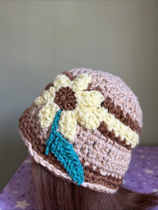 crochet hats Accessories - Crochet Women's Beanie with Yellow Flower Accent medium
